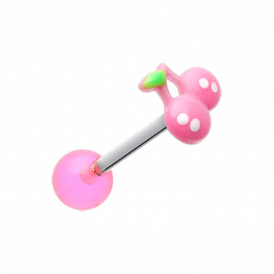 Adorable Cherry Acrylic Top Barbell Tongue Ring-WildKlass Jewelry
