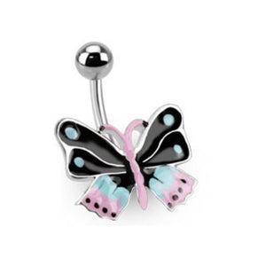 Colorful Epoxy Butterfly Bananabell WildKlass Navel Ring 316L Surgical Steel (Sold by Piece)-WildKlass Jewelry