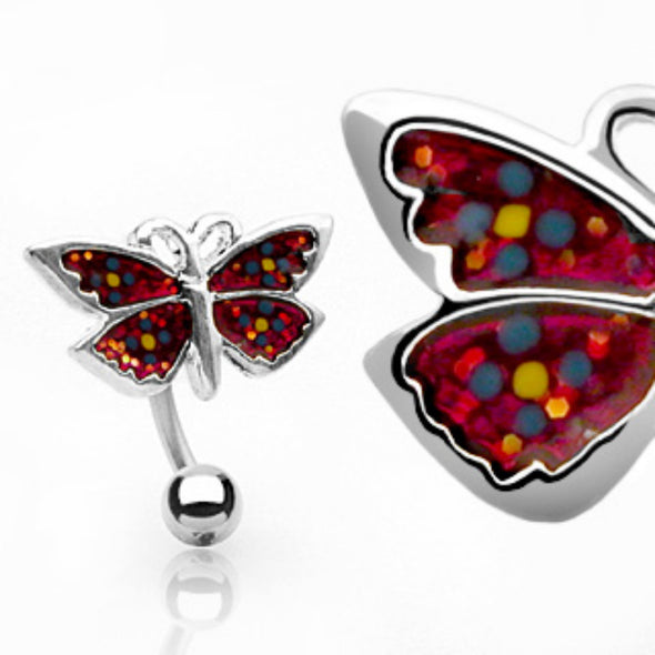 Top Down Red Colored Butterfly Bananabell WildKlass Navel Ring (Sold by Piece)-WildKlass Jewelry