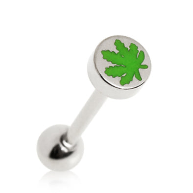 316L Surgical Steel Barbell with Pot Leaf Logo-WildKlass Jewelry