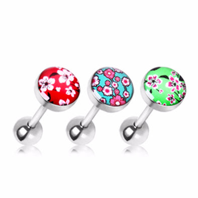 316l Surgical Steel Cherry Blossom Flat Barbell 14ga 5/8" 10mm Ball Size (Sold in Pair)-WildKlass Jewelry