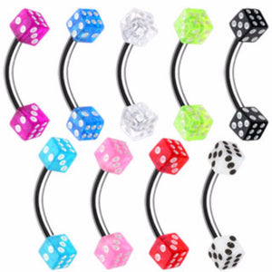 316L S.Steel 16G Eyebrow w/ Small Acrylic WildKlass Dices 200pc Pack (25pcs x 8 colors)-WildKlass Jewelry
