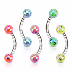 AB Coating Splash Acrylic WildKlass Balls 316L Surgical Steel WildKlass Curve Barbell Barbelld Eyebrow WildKlass Barbells (5 colors x 12 pcs)-WildKlass Jewelry