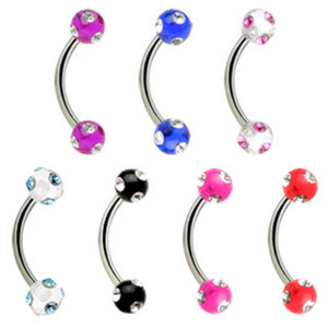 Multi Gem Colored WildKlass Ball 316L Surgical Steel WildKlass Curve Barbell (Sold by Piece)-WildKlass Jewelry