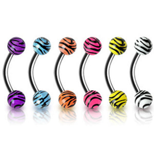 4mm Tiger Print Acrylic WildKlass Balls 316L Surgical Steel WildKlass Eyebrow Curve WildKlass Barbell (Sold by Piece)-WildKlass Jewelry