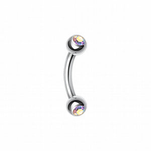 Double Gem Ball Curved Barbell Eyebrow Ring-WildKlass Jewelry