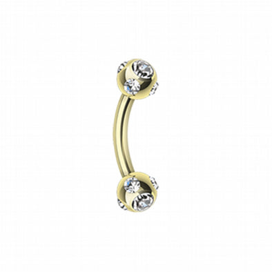 Gold Plated Aurora Gem Ball Curved Barbell Eyebrow Ring-WildKlass Jewelry