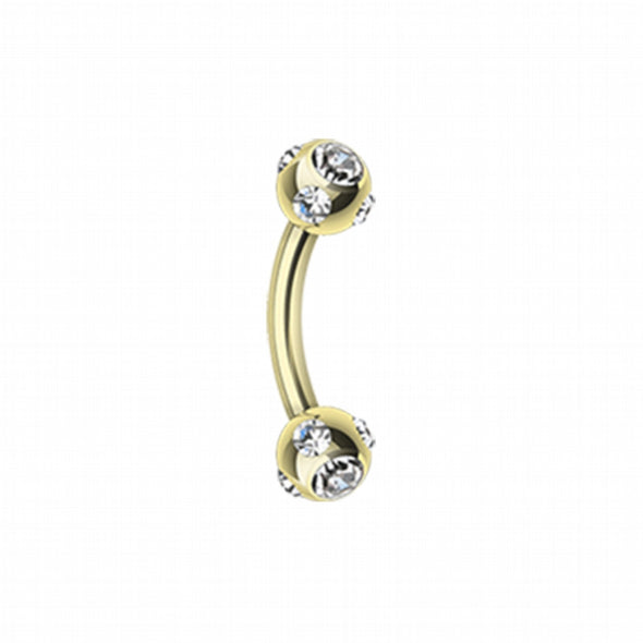 Gold Plated Aurora Gem Ball Curved Barbell Eyebrow Ring-WildKlass Jewelry