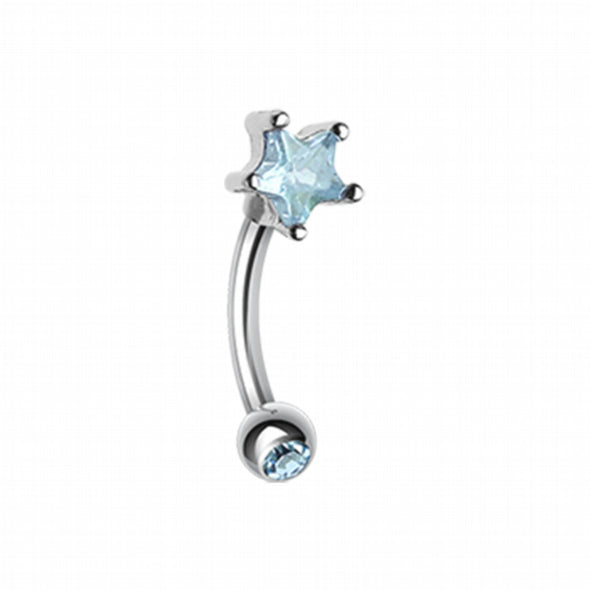 Star Gem Prong Curved Barbell Eyebrow Ring-WildKlass Jewelry