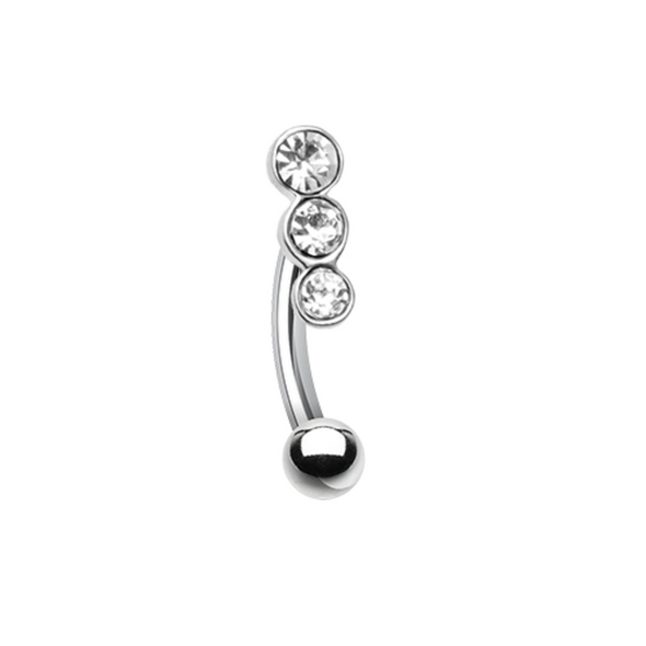 Triple Linear Gem WildKlass Curved Barbell Eyebrow Ring-WildKlass Jewelry