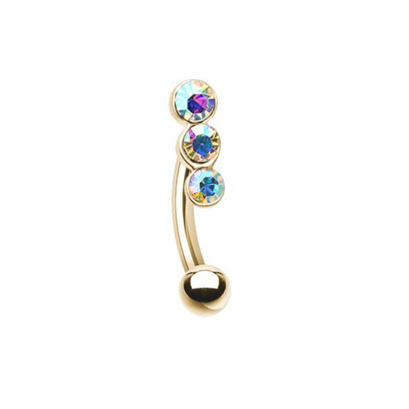 Golden Triple Linear Gem WildKlass Curved Barbell Eyebrow Ring-WildKlass Jewelry