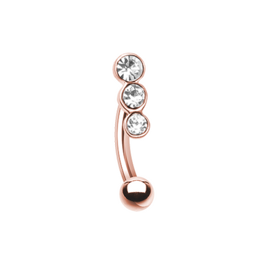 Rose Gold Triple Linear Gem WildKlass Curved Barbell Eyebrow Ring-WildKlass Jewelry