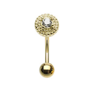 Golden Grand Royal Gem Ball WildKlass Curved Barbell Eyebrow Ring-WildKlass Jewelry