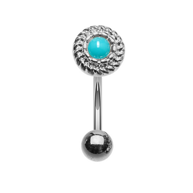 Round Ornate Rope Turquoise WildKlass Curved Barbell Eyebrow Ring-WildKlass Jewelry