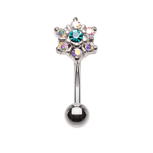 Magnificent Prong Flower Gem WildKlass Curved Barbell Eyebrow Ring-WildKlass Jewelry