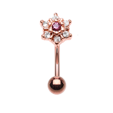 Rose Gold Magnificent Prong Flower Gem WildKlass Curved Barbell Eyebrow Ring-WildKlass Jewelry