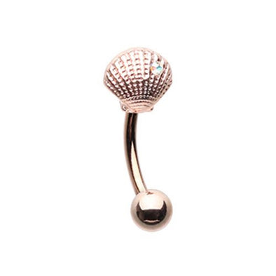 Rose Gold Ariel's Seashell WildKlass Curved Barbell Eyebrow Ring-WildKlass Jewelry