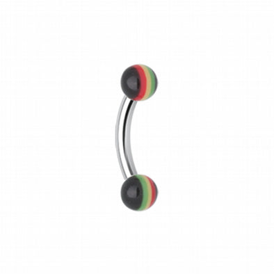 Jamaican Rasta Stripe Acrylic Curved Barbell Eyebrow Ring-WildKlass Jewelry