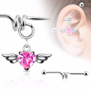 Multi Purpose Add-On CZ Gem Angel Wing Heart Dangle Charm (Sold by Piece)-WildKlass Jewelry