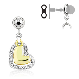 Multi Purpose Add-On Multi Clear Gem Gold IP Heart Dangle Charm (Sold by Piece)-WildKlass Jewelry