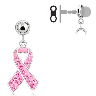 Multi Purpose Add-On Multi Gem Pink Awareness Ribbon Dangle Charm (Sold by Piece)-WildKlass Jewelry