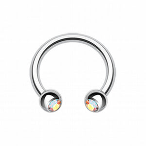 Gem Ball Steel Horseshoe Circular Barbell-WildKlass Jewelry