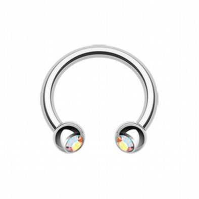 Gem Ball Steel Horseshoe Circular Barbell-WildKlass Jewelry