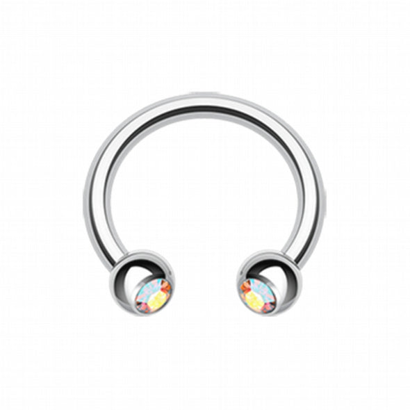 Gem Ball Steel Horseshoe Circular Barbell-WildKlass Jewelry