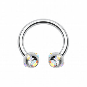 Aurora Gem Ball Steel Horseshoe Circular Barbell-WildKlass Jewelry