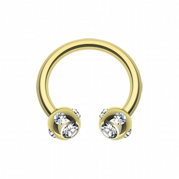 Gold Plated Aurora Gem Ball Horseshoe Circular Barbell-WildKlass Jewelry