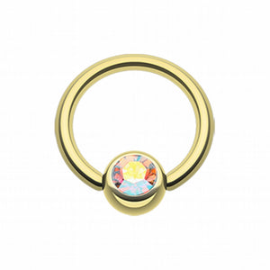 Gold Plated Gem Ball Captive Bead Ring-WildKlass Jewelry