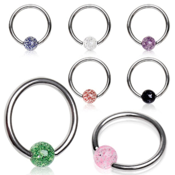 316L Surgical Steel Captive Bead Ring with UV Metallic Glitter Ball-WildKlass Jewelry