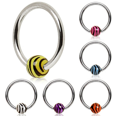 316L Surgical Steel Captive Bead Ring with UV Zebra Ball-WildKlass Jewelry