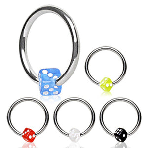316L Surgical Steel Captive Bead Ring with UV Dice Ball-WildKlass Jewelry