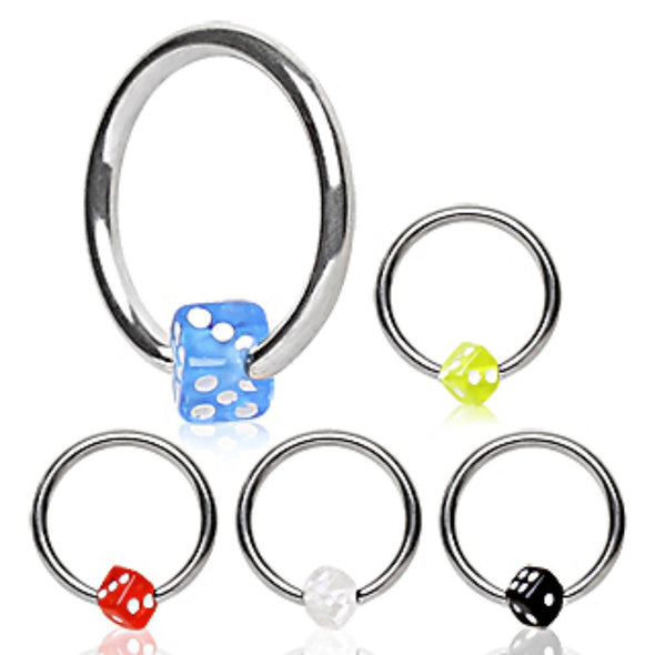 316L Surgical Steel Captive Bead Ring with UV Dice Ball-WildKlass Jewelry