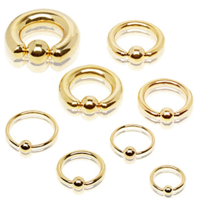 Gold Plated Over 316L Surgical Steel Captive Bead Ring with Dimple Ball-WildKlass Jewelry