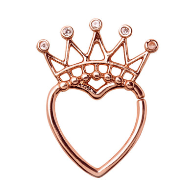 Rose Gold Plated Jeweled Crown Heart Seamless Ring-WildKlass Jewelry