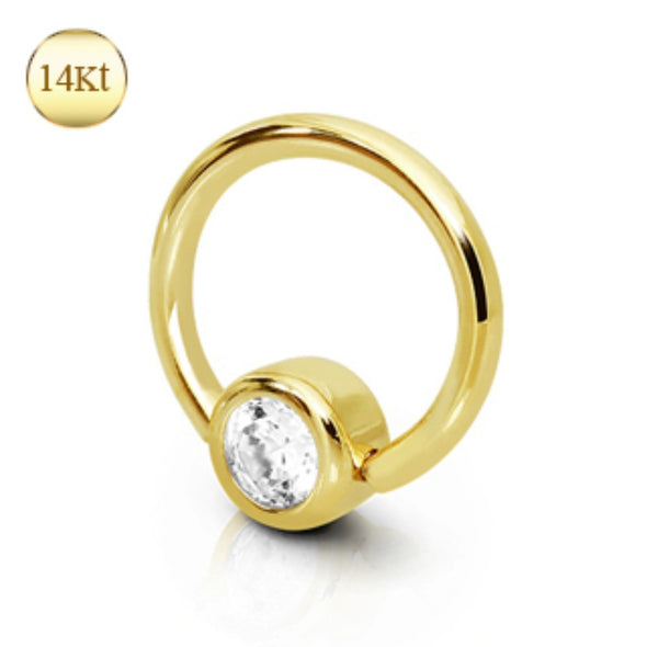 14Kt Yellow Gold Captive Bead Ring with Gemmed Ball-WildKlass Jewelry