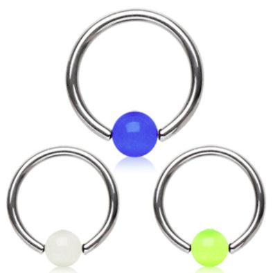 316L Surgical Steel Captive Bead Ring with Glow in the Dark Ball-WildKlass Jewelry