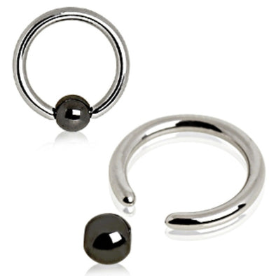 316L Surgical Steel Captive Bead Ring with Hematite Ball-WildKlass Jewelry