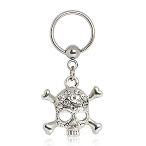 316L Surgical Steel Skull and Crossbones WildKlass Captive Bead Ring-WildKlass Jewelry