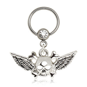 316L Surgical Steel Winged Skull and Crossbones Captive Bead Ring-WildKlass Jewelry