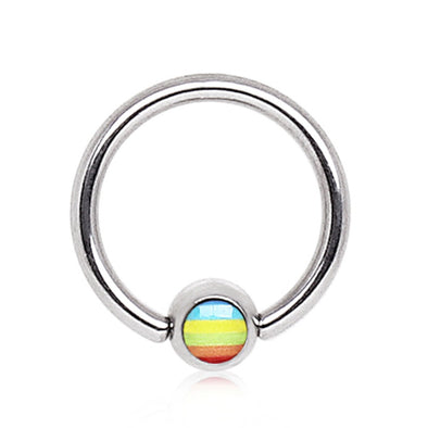 316L Surgical Steel Captive Bead Ring with Rainbow Flag Logo Ball-WildKlass Jewelry