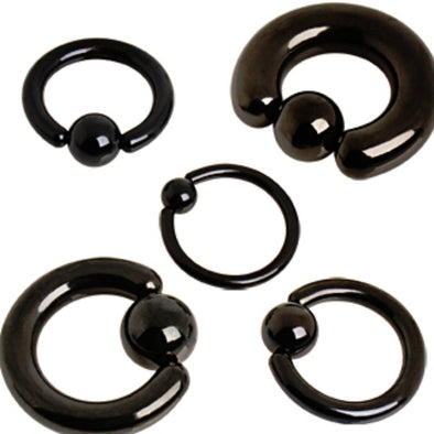 Black PVD Plated 316L Surgical Steel Captive Bead Ring with Dimple Ball-WildKlass Jewelry