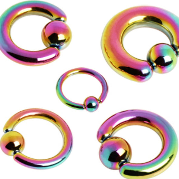 Rainbow PVD Plated 316L Surgical Steel Captive Bead Ring with Dimple Ball Sold Individually)-WildKlass Jewelry