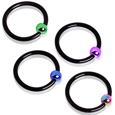 Black PVD Plated Captive Bead Ring with Color Ball-WildKlass Jewelry