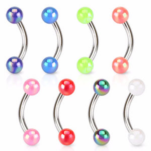 Aurora Borealis Coating Acrylic Balls 316L Surgical Steel Curve Barbell-WildKlass Jewelry