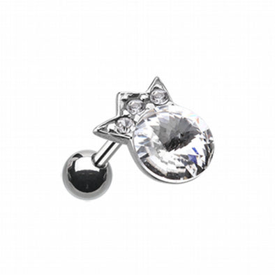 Mini Crown Topped Gem Cartilage Tragus Earring-WildKlass Jewelry