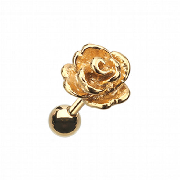 Golden Steel Rose Cartilage Tragus Earring-WildKlass Jewelry