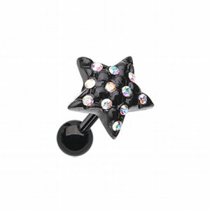 Blackline Star Multi-Gem Cartilage Tragus Earring-WildKlass Jewelry